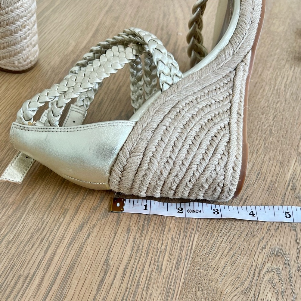 Tory Burch Bailey Metallic Leather Braid Espadrille Wedge Platform Sandals Gold - Picture 12 of 15